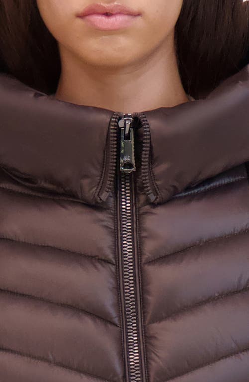 Kenneth Cole New York Soft Cire Funnel Neck Puffer Coat In Chocolate