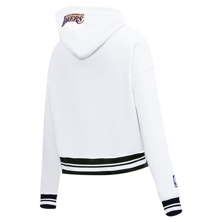 Shop Pro Standard White Los Angeles Lakers Script Tail Cropped Pullover Hoodie