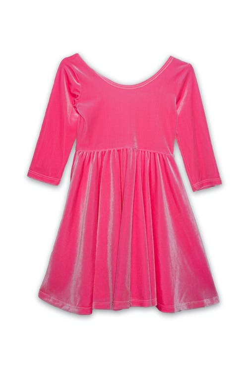 Worthy Threads Girls' Girls Twirly Dress In Pink Candy Stretch Velvet - Little Kid, Big Kid In Pink Candy