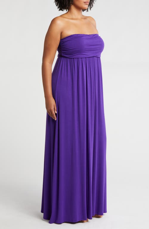 24seven Comfort Apparel Strapless Maxi Dress In Purple