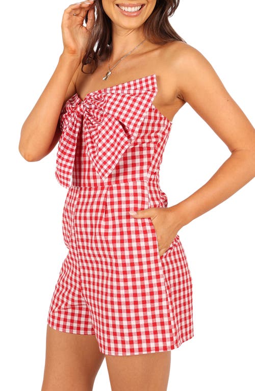 Petal And Pup Petal & Pup Bambi Gingham Strapless Cotton Bow Front Romper In Red