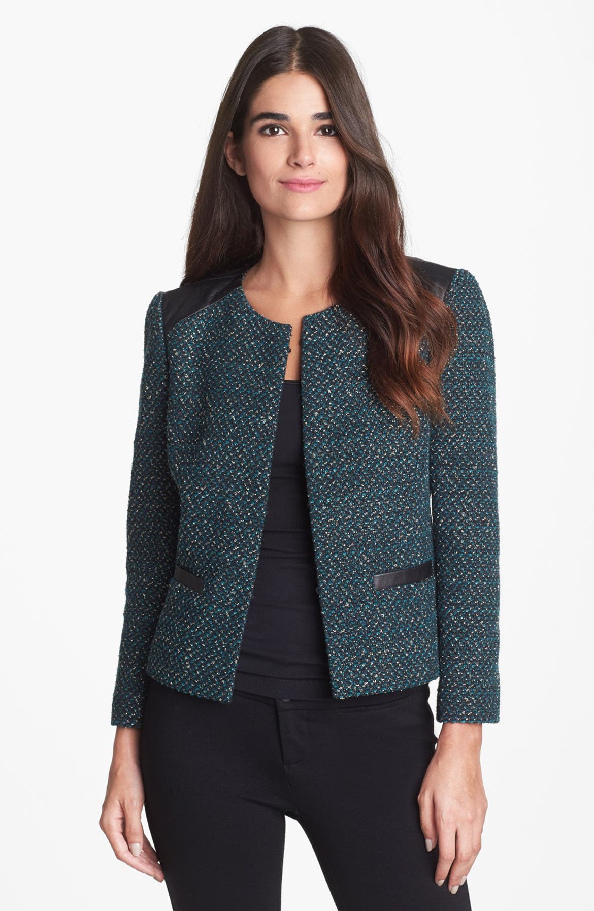 Classiques Entier® 'Marble Tweed' Leather Trim Jacket | Nordstrom