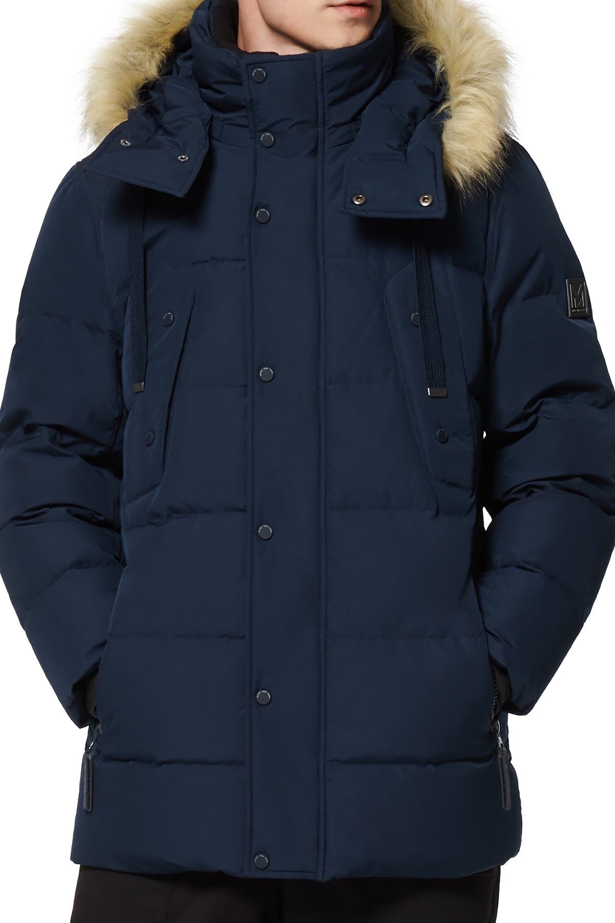 andrew marc conway removable faux fur hood quilted parka