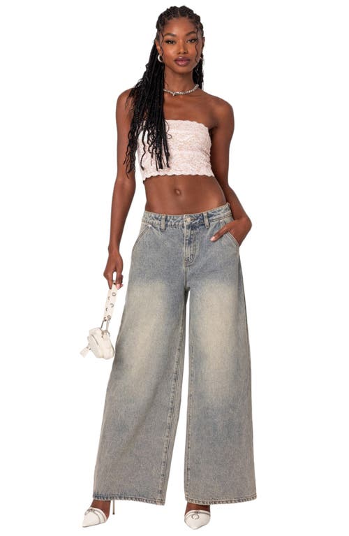 Shop Edikted Baggy Wide Leg Jeans In Gray