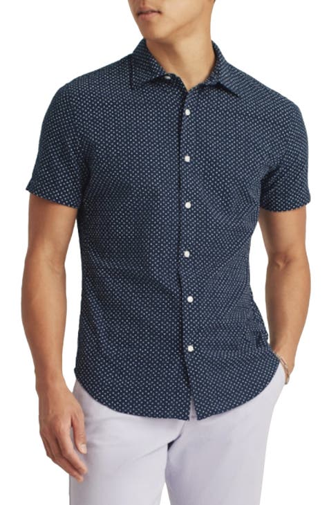 Men's Riviera Slim Fit Stretch Dot Short Sleeve Button-Up Shirt
