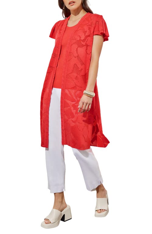 Ming Wang Floral Jacquard Short Sleeve Longline Jacket Flamenco at Nordstrom,