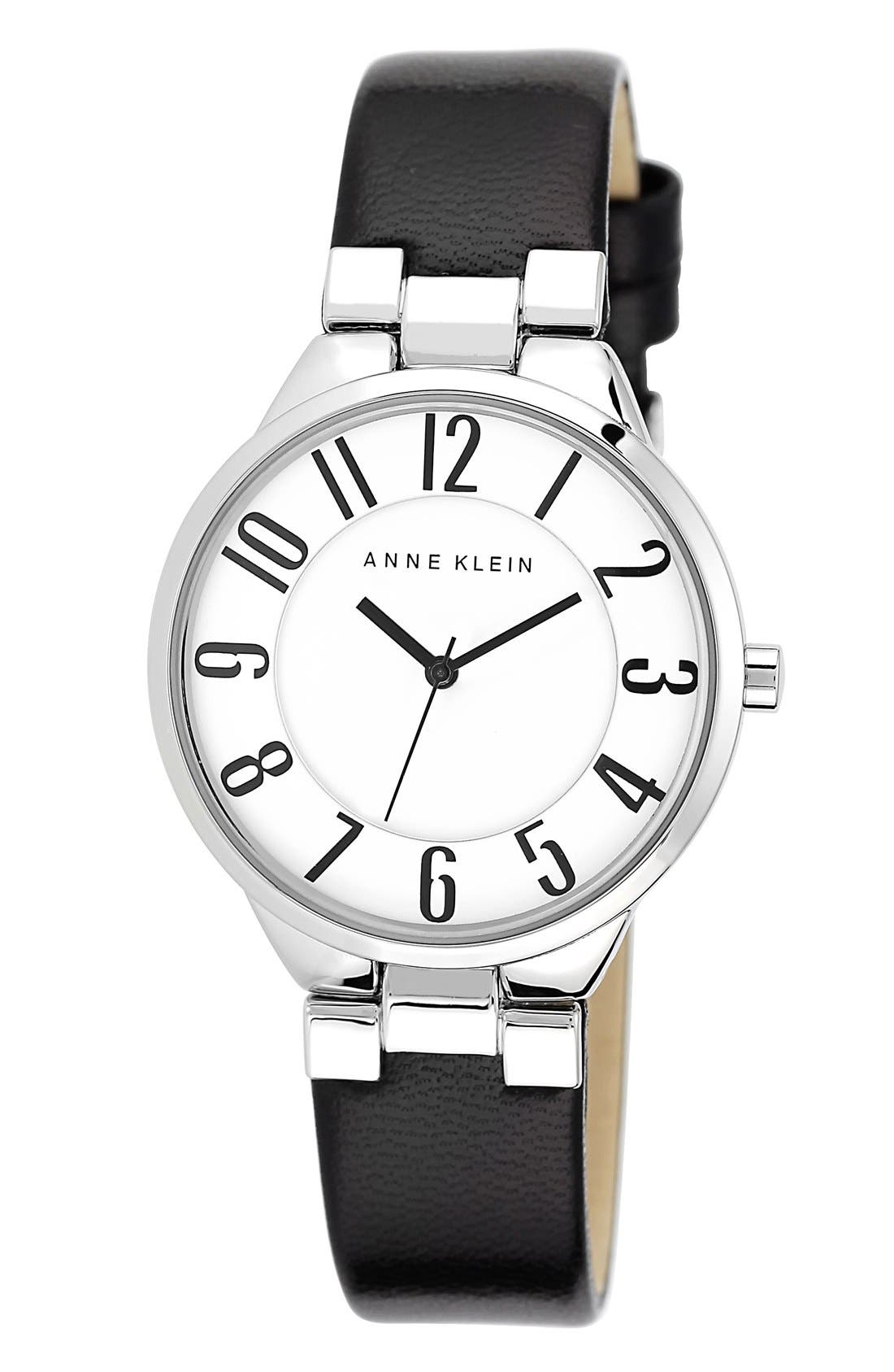 Anne Klein Round Leather Strap Watch, 34mm Nordstrom