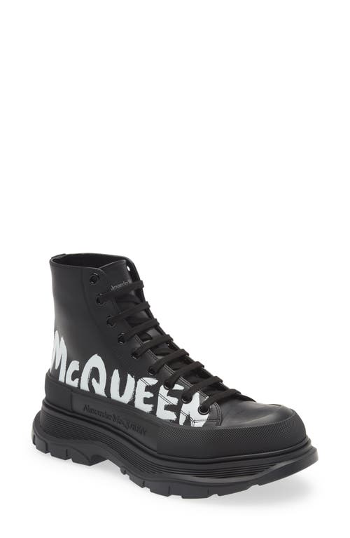 Alexander Mcqueen Tread Slick Grafitti High Top Sneaker In Black/white