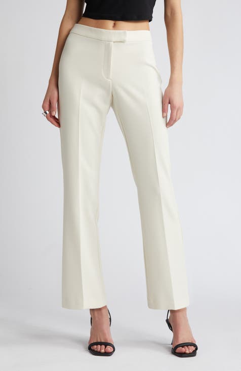 Ivory high waisted pleated stretch Women Trousers