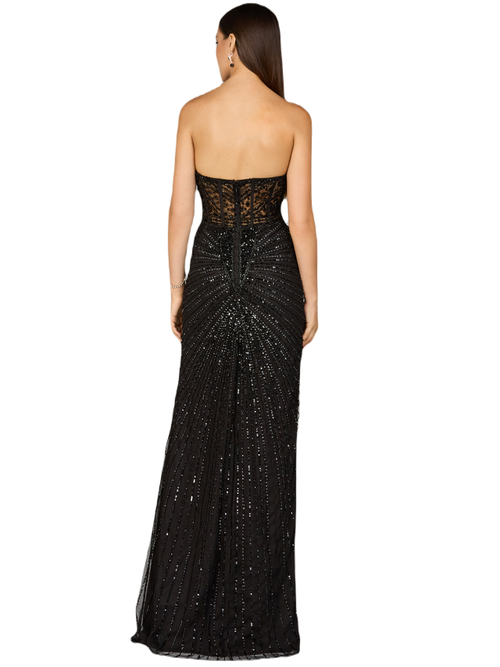 Lara New York Embellished Strapless Gown With Slit In Black