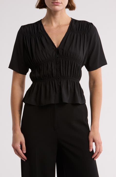 Ruched Button-Up Blouse