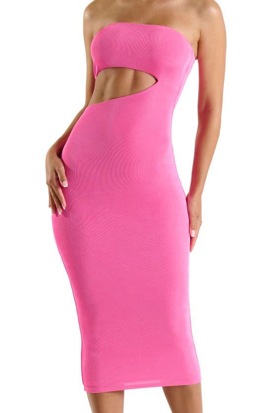 Shop N By Naked Wardrobe Strapless Cutout Midi Body-con Dress In Pink
