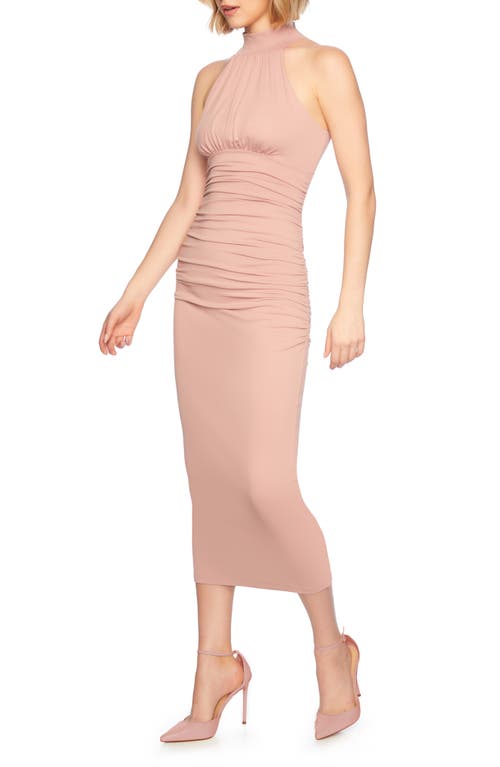 Shop Susana Monaco Ruched Mock Neck Sleeveless Cocktail Dress In Rose