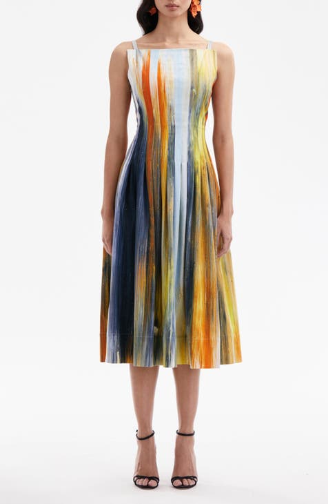 Abstract Brushstroke Stretch Cotton Midi Dress