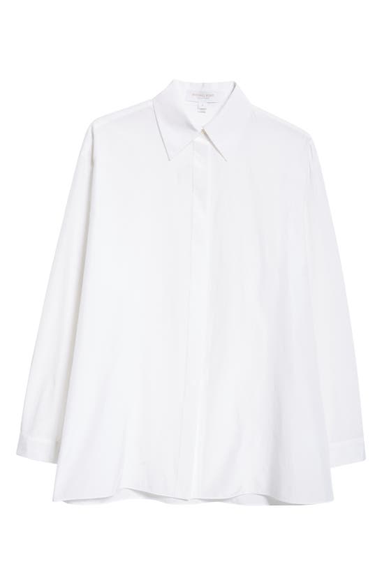Shop Michael Kors Oversize Silk & Cotton Boyfriend Button-up Shirt In Optic White