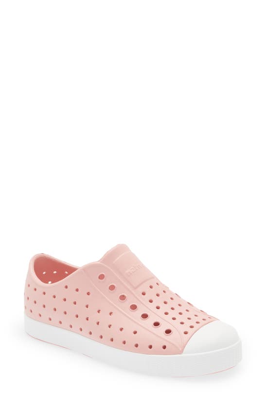 Native Shoes Kids' Jefferson Water Friendly Slip-on Vegan Sneaker In Rose Pink/ Shell White