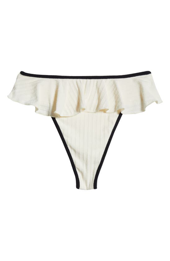 Shop Montce Tamarindo Ruffle Bikini Bottoms In Cream Terry Rib Black Binded