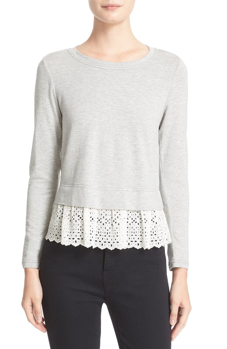 Rebecca Taylor Eyelet Embroidered Hem Terry Pullover | Nordstrom