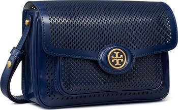 Tory Burch Robinson Perforated Color Blocked Leather Shoulder Bag