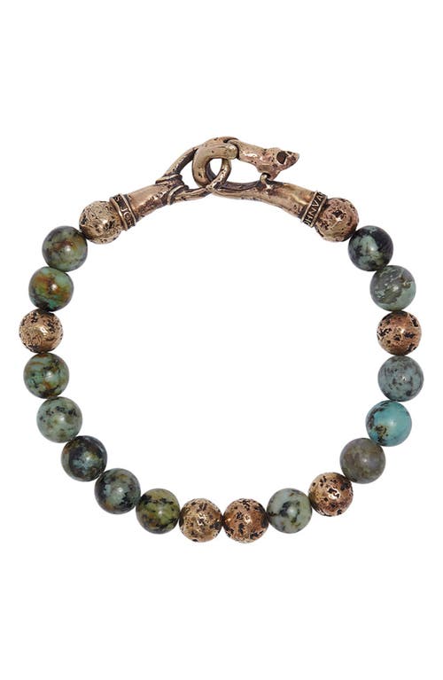 Distressed Turquoise Cabochon Bracelet in Brass