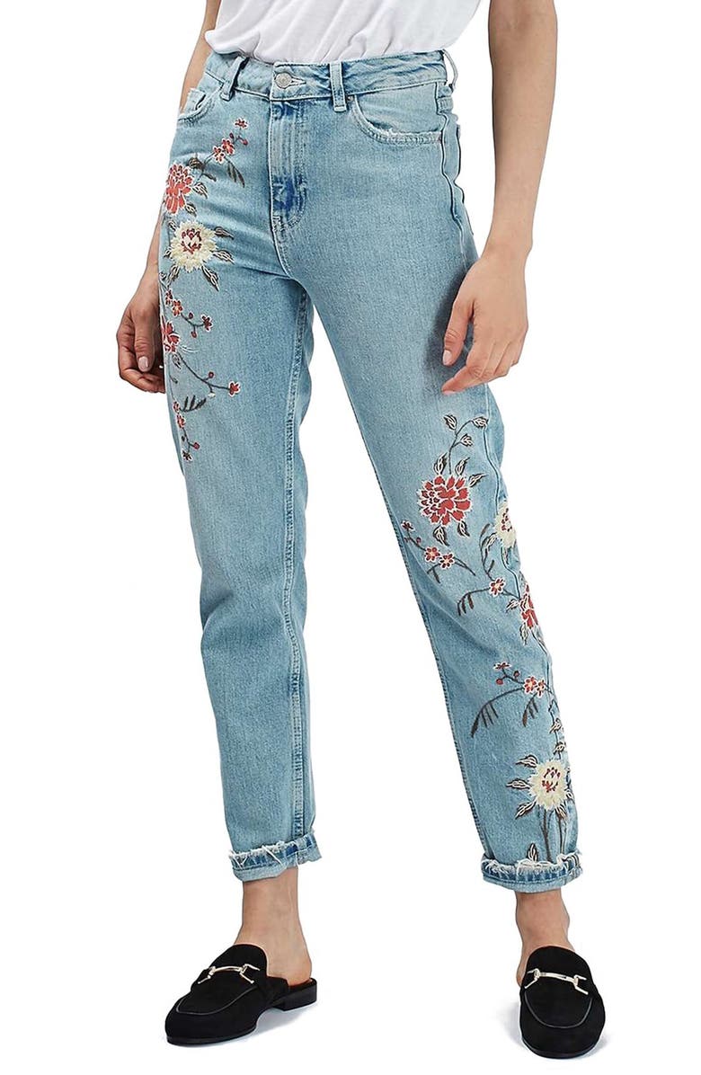 Topshop 'Mom' Floral Embroidered Jeans (Regular & Petite) | Nordstrom