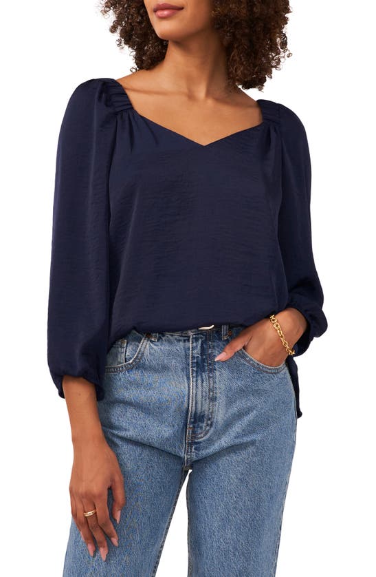 Vince Camuto Sweetheart Neck Three-quarter Sleeve Top In Classic Navy