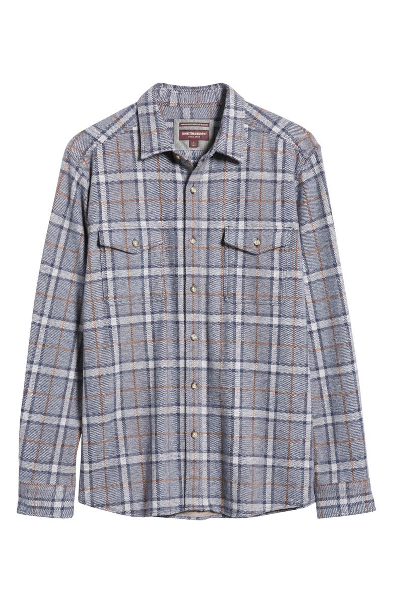 Johnston & Murphy Windowpane Brushed Cotton Blend Button-Up Shirt, Alternate, color, Blue