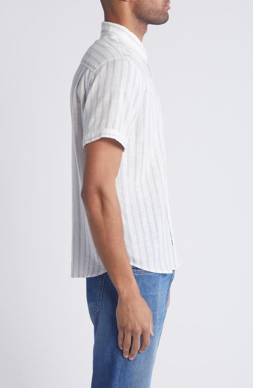 Shop Rails Regular Fit Carson Linen Blend Short Sleeve Button-up Shirt In Atwater Stripe Ivory