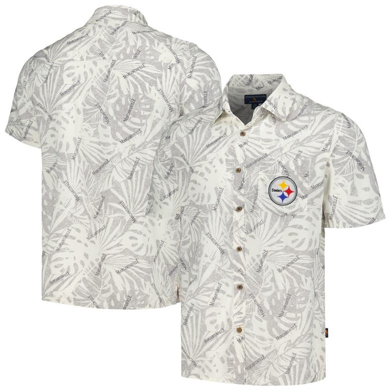 Shop Margaritaville Cream Pittsburgh Steelers Sand Washed Monstera Print Party Button-up Shirt