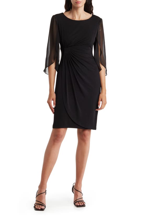 CONNECTED APPAREL CHIFFON CAPE SLEEVE DRESS