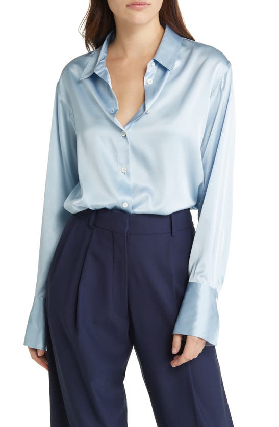 Frame The Standard Paneled Silk-blend Shirt In Chambray Blue