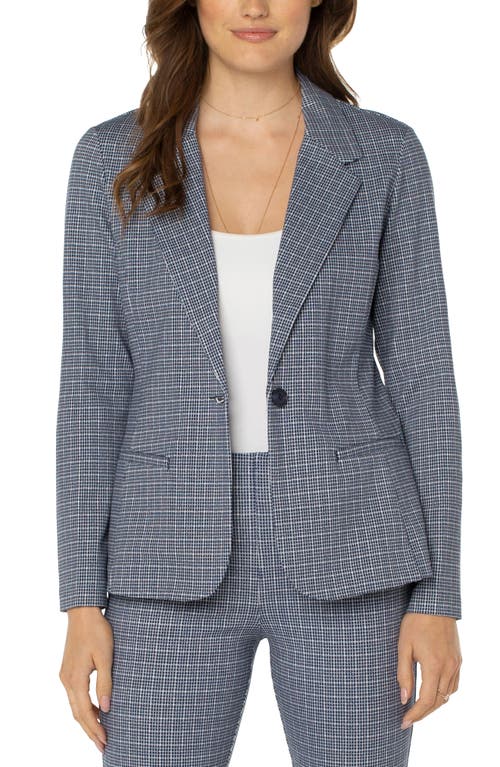 Liverpool Los Angeles Plaid Fitted Open Front Knit Blazer in Csmc Nv Mini Bx