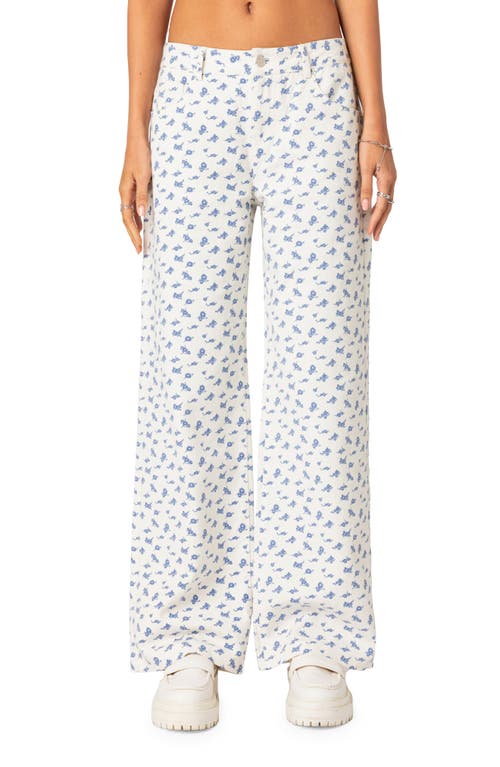 EDIKTED Lilyana Floral Print Low Rise Jeans White-And-Blue at Nordstrom,