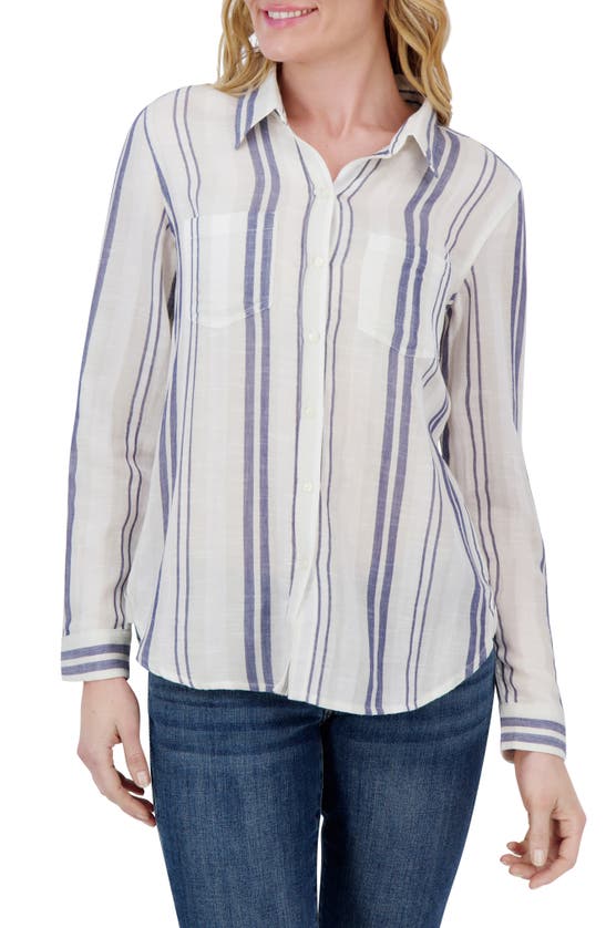 Shop Lucky Brand Stripe Long Sleeve Button-up Shirt In Blue Stripe