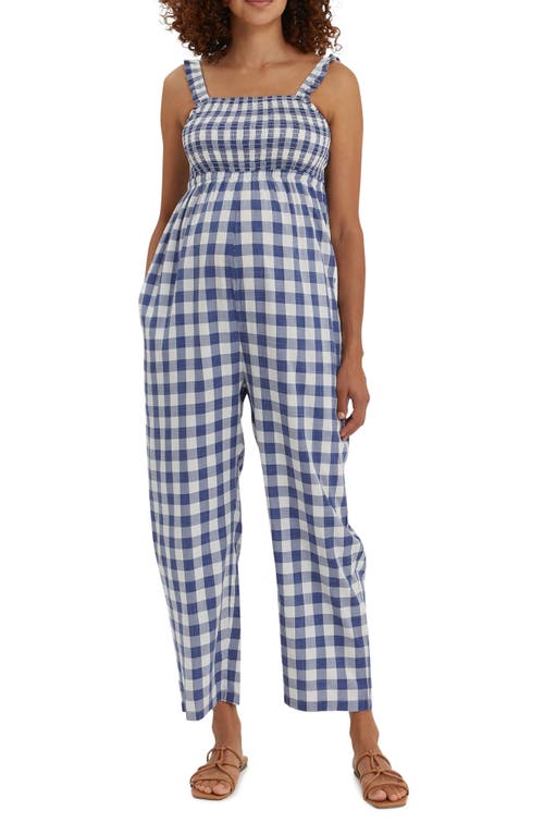 Shop Nom Maternity Marais Maternity Jumpsuit In Navy/white Plaid