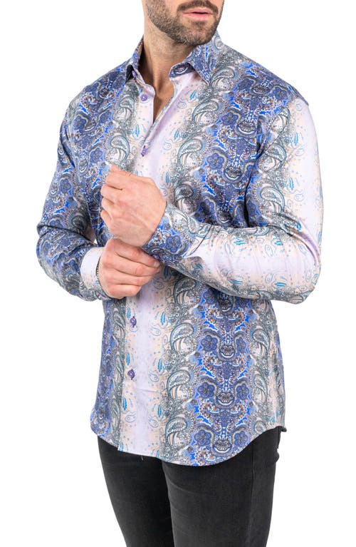 Maceoo Fibonacci Paisleyluxe Purple Contemporary Fit Button-up Shirt In Purple Multi