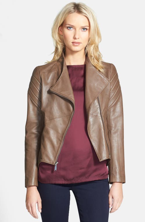 Elie Tahari 'Celeste' Asymmetrical Leather Moto Jacket in Fossil at Nordstrom, Size Medium