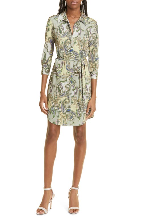 L'AGENCE Addison Paisley Print Shirtdress in Green Multi Textured Paisley