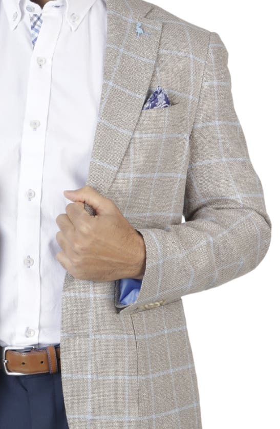 Shop Tailorbyrd Classic Fit Yarn Dyed Windowpane Linen-blend Sport Coat In Tan