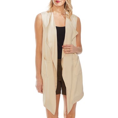 Vince Camuto Long Open Front Liquid Satin Vest, Beige