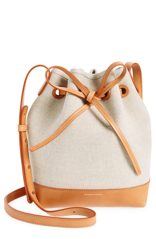 Shop Mansur Gavriel Mini Canvas & Leather Bucket Bag In Natural