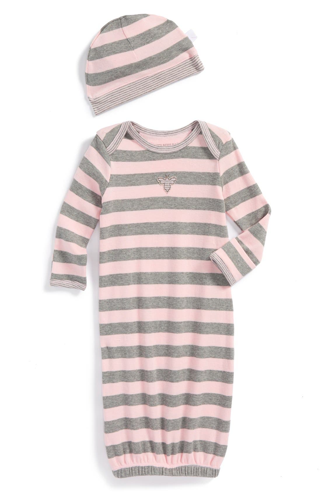 Burt's Bees Baby Organic Cotton Stripe Gown & Cap (Baby) Nordstrom