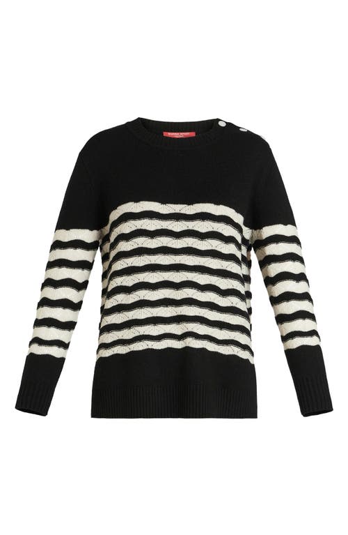 Shop Marina Rinaldi Umberta Pointelle Stripe Virgin Wool Sweater In Black