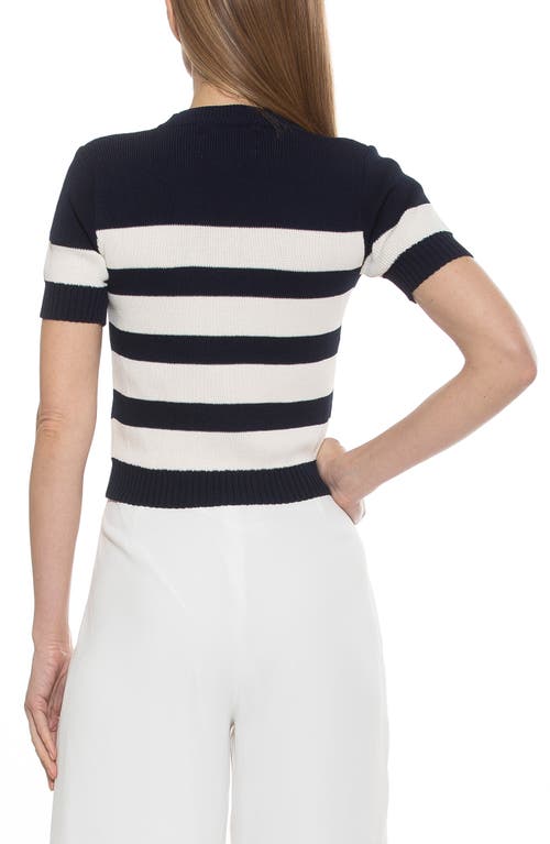 Shop Alexia Admor Pat Stripe Short Sleeve Sweater Top In Black/ivory