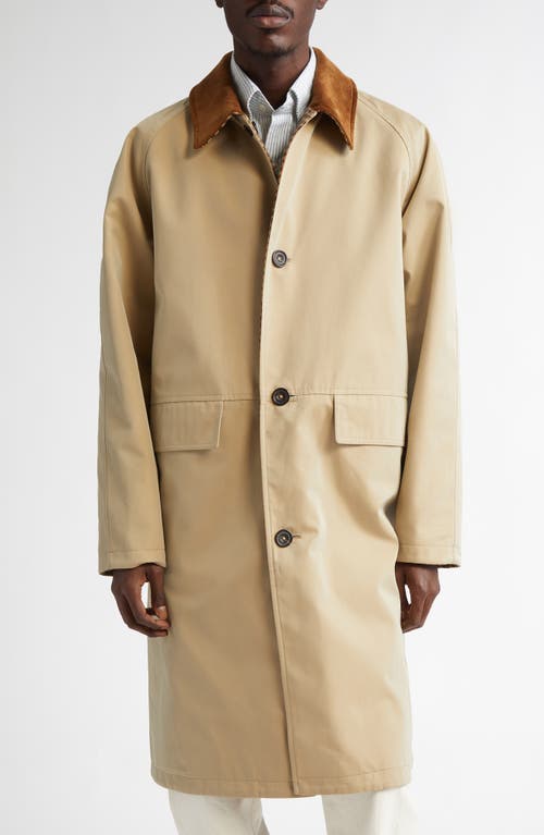 Drake's Reversible Corduroy Collar Mac Jacket in Beige/Check 