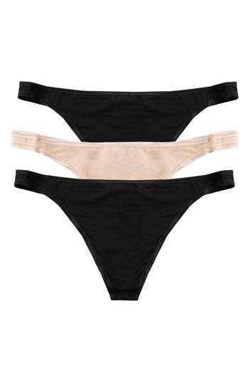 Felina Bare Essentials 3-pack Thongs In Bare/black