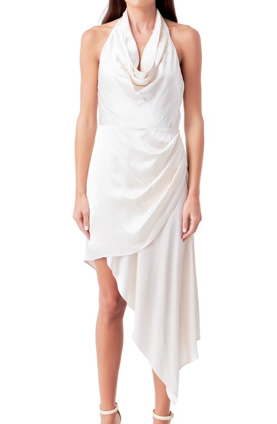 Endless Rose Asymmetric Halter Neck Satin Dress In Champagne