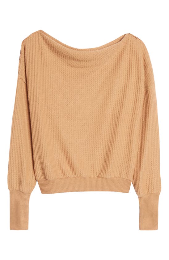 Treasure & Bond Off The Shoulder Thermal Knit Top In Tan Thrush