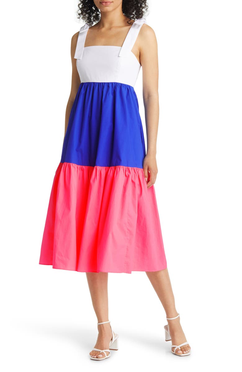 Anlee Colorblock Tiered Cotton Sundress