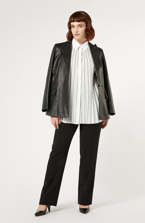 Shop Marina Rinaldi Ola Crêpe De Chine Button-up Shirt In White Black